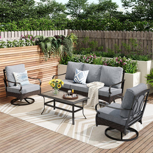 5-Seater Outdoor Metal and Rattan Cocoa Sofa Set with Coffee Table