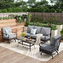5-Seater Outdoor Metal and Rattan Cocoa Sofa Set with Coffee Table