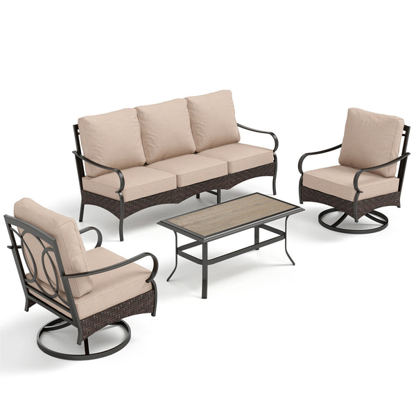 5-Seater Outdoor Metal and Rattan Cocoa Sofa Set with Coffee Table