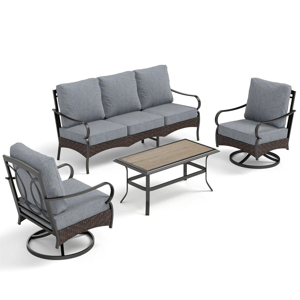 5-Seater Outdoor Metal and Rattan Cocoa Sofa Set with Coffee Table