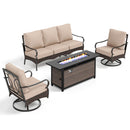 5-Seater Outdoor Metal and Rattan Cocoa Sofa Set wth Fire Pit Table