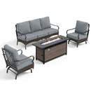 5-Seater Outdoor Metal and Rattan Cocoa Sofa Set wth Fire Pit Table