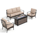 5-Seater Outdoor Metal and Rattan Cocoa Sofa Set wth Fire Pit Table