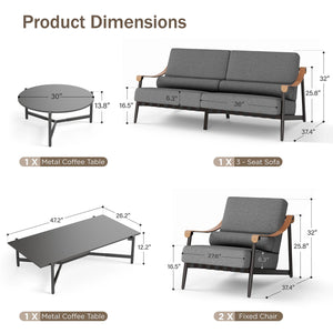 Oversized Modern Outdoor Couch with Leather Armrest and Coffee Table