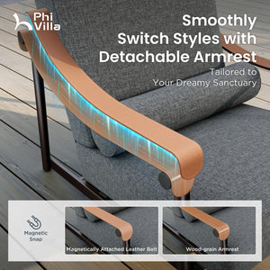 Oversized Modern Outdoor Couch with Leather Armrest and Coffee Table