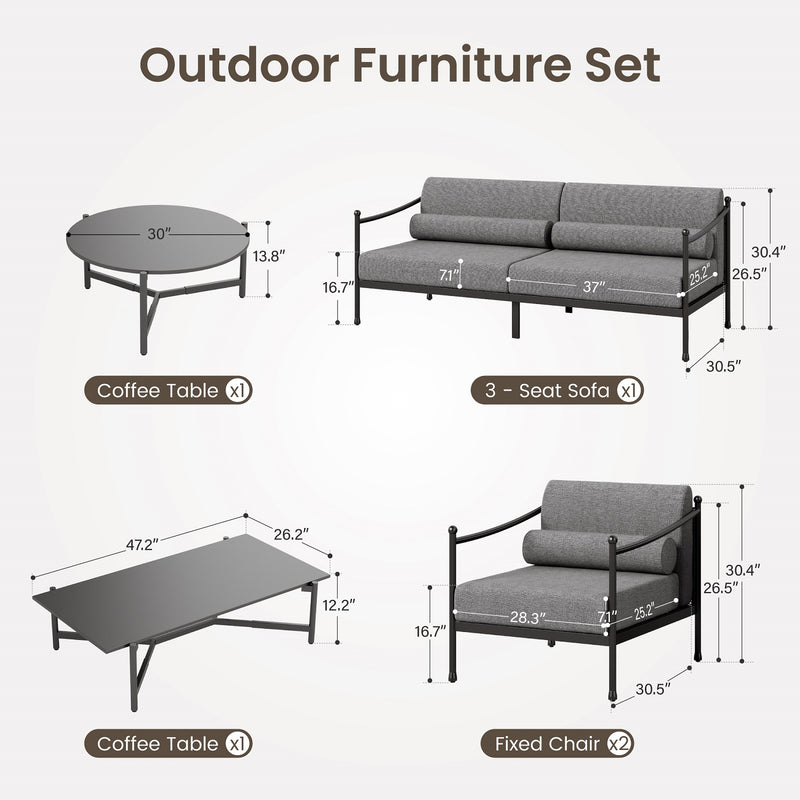PHI VILLA 5-Seater Oversized Premium Metal Outdoor Sofa Set in Gray