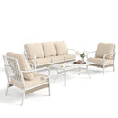 5-Seater Patio Metal All-White Sofa Set with Rattan Edge for Sale