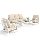 5-Seater Patio Metal All-White Sofa Set with Rattan Edge for Sale