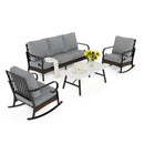 Phi Villa 5-Seater Outdoor Steel & Rattan Dark Color Sofa Set With Coffee Table