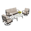 Phi Villa 5-Seater Outdoor Steel & Rattan Dark Color Sofa Set With Coffee Table