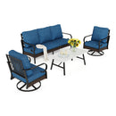 Phi Villa 5-Seater Outdoor Steel & Rattan Dark Color Sofa Set With Coffee Table