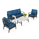 Phi Villa 5-Seater Outdoor Steel & Rattan Dark Color Sofa Set With Coffee Table