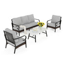 Phi Villa 5-Seater Outdoor Steel & Rattan Dark Color Sofa Set With Coffee Table