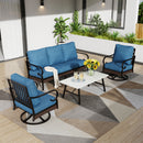 Phi Villa 5-Seater Outdoor Steel & Rattan Dark Color Sofa Set With Coffee Table