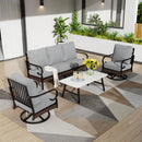 Phi Villa 5-Seater Outdoor Steel & Rattan Dark Color Sofa Set With Coffee Table