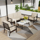 Phi Villa 5-Seater Outdoor Steel & Rattan Dark Color Sofa Set With Coffee Table