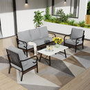 Phi Villa 5-Seater Outdoor Steel & Rattan Dark Color Sofa Set With Coffee Table