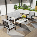 Phi Villa 5-Seater Outdoor Steel & Rattan Dark Color Sofa Set With Coffee Table