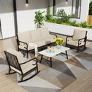 Phi Villa 5-Seater Outdoor Steel & Rattan Dark Color Sofa Set With Coffee Table