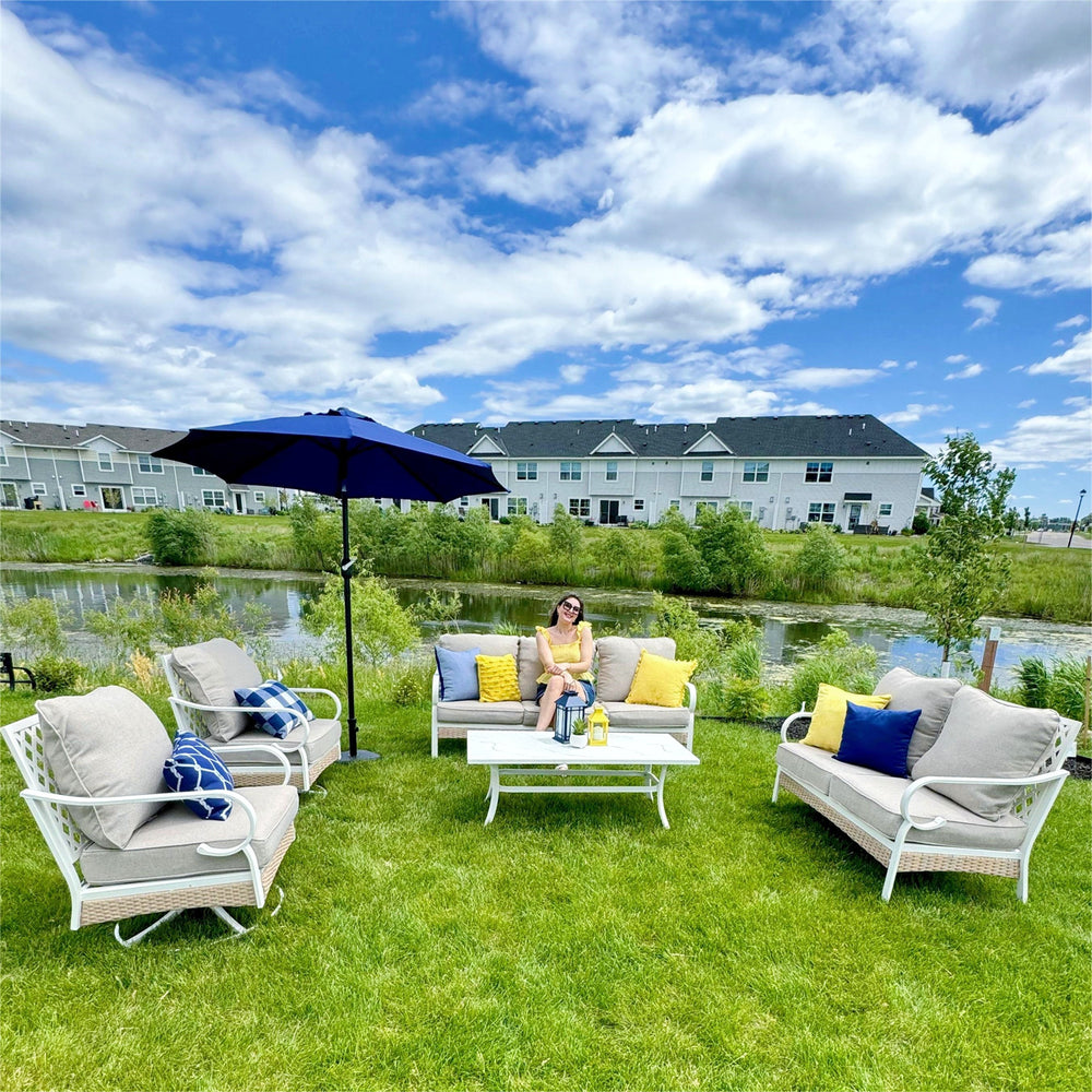 7-Seater Patio Metal All-White Sofa Set with Loveseat for Sale