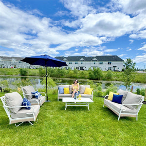 Phi Villa 7-Seater Patio Steel & Rattan Fresh Color Sofa With Coffee Table