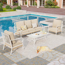 Phi Villa 5-Seater Outdoor Steel & Rattan Fresh Color Sofa Set With Coffee Table