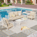 Phi Villa 5-Seater Outdoor Steel & Rattan Fresh Color Sofa Set With Coffee Table