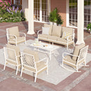 Phi Villa 7-Seater Outdoor Steel & Rattan Fresh Color Sofa Set With Coffee Table