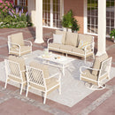 Phi Villa 7-Seater Outdoor Steel & Rattan Fresh Color Sofa Set With Coffee Table