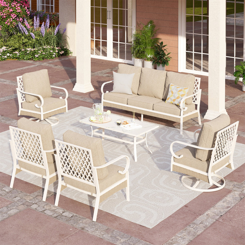 Phi Villa 7-Seater Outdoor Steel & Rattan Fresh Color Sofa Set With Coffee Table