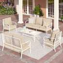 Phi Villa 7-Seater Patio Steel & Rattan Fresh Color Sofa With Coffee Table