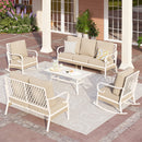 Phi Villa 7-Seater Patio Steel & Rattan Fresh Color Sofa With Coffee Table