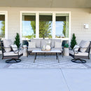 Phi Villa 5-Seater Outdoor Steel & Rattan Dark Color Sofa Set With Coffee Table