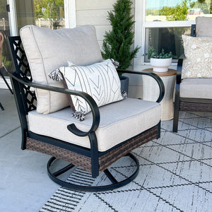 Phi Villa 5-Seater Outdoor Steel & Rattan Dark Color Sofa Set With Coffee Table