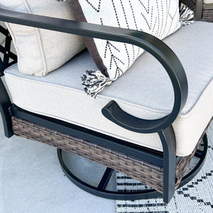 Phi Villa 5-Seater Outdoor Steel & Rattan Dark Color Sofa Set With Coffee Table