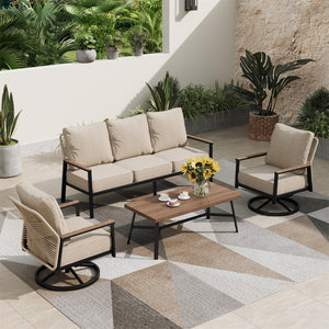 5-Seater Patio Metal Sofa Set with Mirage Rattan Backrest