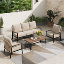 5-Seater Patio Metal Sofa Set with Mirage Rattan Backrest