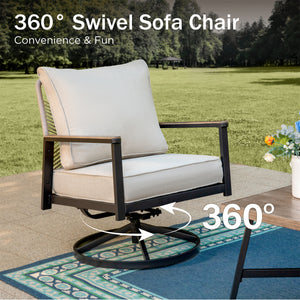 5-Seater Patio Metal Sofa Set with Mirage Rattan Backrest
