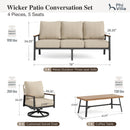 5-Seater Patio Metal Sofa Set with Mirage Rattan Backrest