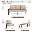 5-Seater Patio Metal Sofa Set with Mirage Rattan Backrest