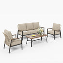 5-Seater Patio Metal Sofa Set with Mirage Rattan Backrest