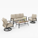 5-Seater Patio Metal Sofa Set with Mirage Rattan Backrest