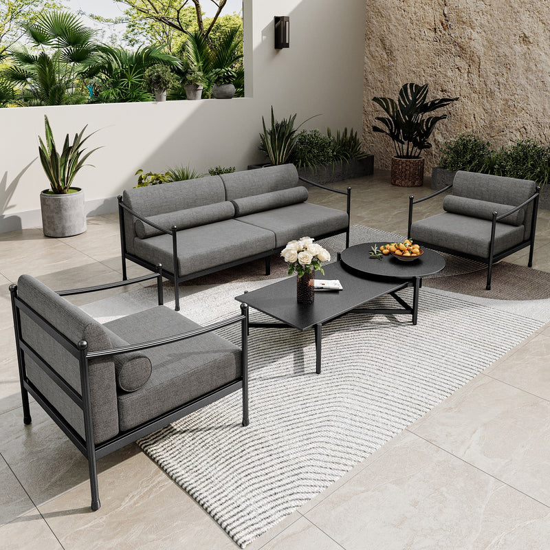 PHI VILLA 5-Seater Oversized Premium Metal Outdoor Sofa Set in Gray