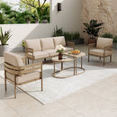 5-Seater Patio Curved Wood-Like Metal Sofa Set