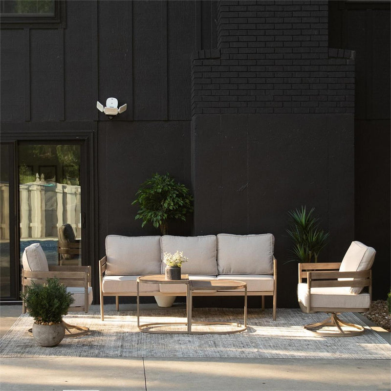 Phi Villa 5-Seater Patio Curved Metal Wood-Like Sofa Set