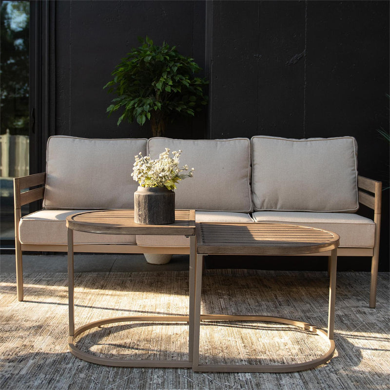 Phi Villa 5-Seater Patio Curved Metal Wood-Like Sofa Set