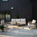 5-Seater Patio Curved Wood-Like Metal Sofa Set