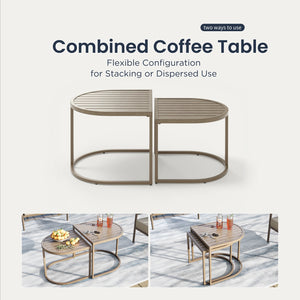 5-Seater Patio Curved Wood-Like Metal Sofa Set