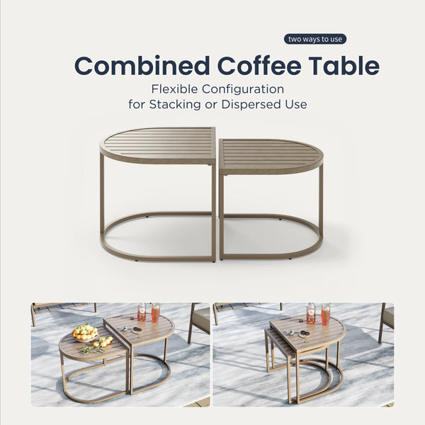 5-Seater Patio Curved Wood-Like Metal Sofa Set