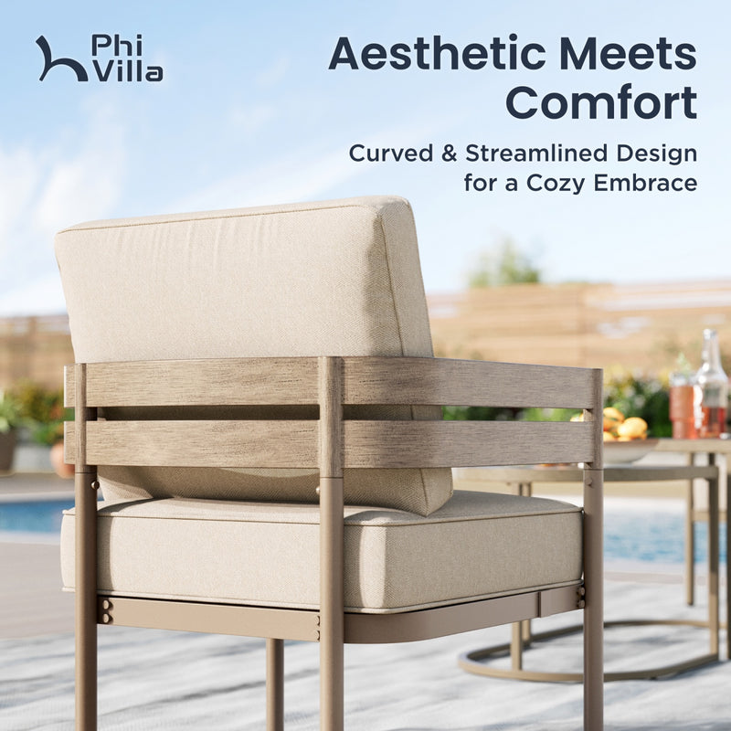 Phi Villa 5-Seater Patio Curved Metal Wood-Like Sofa Set